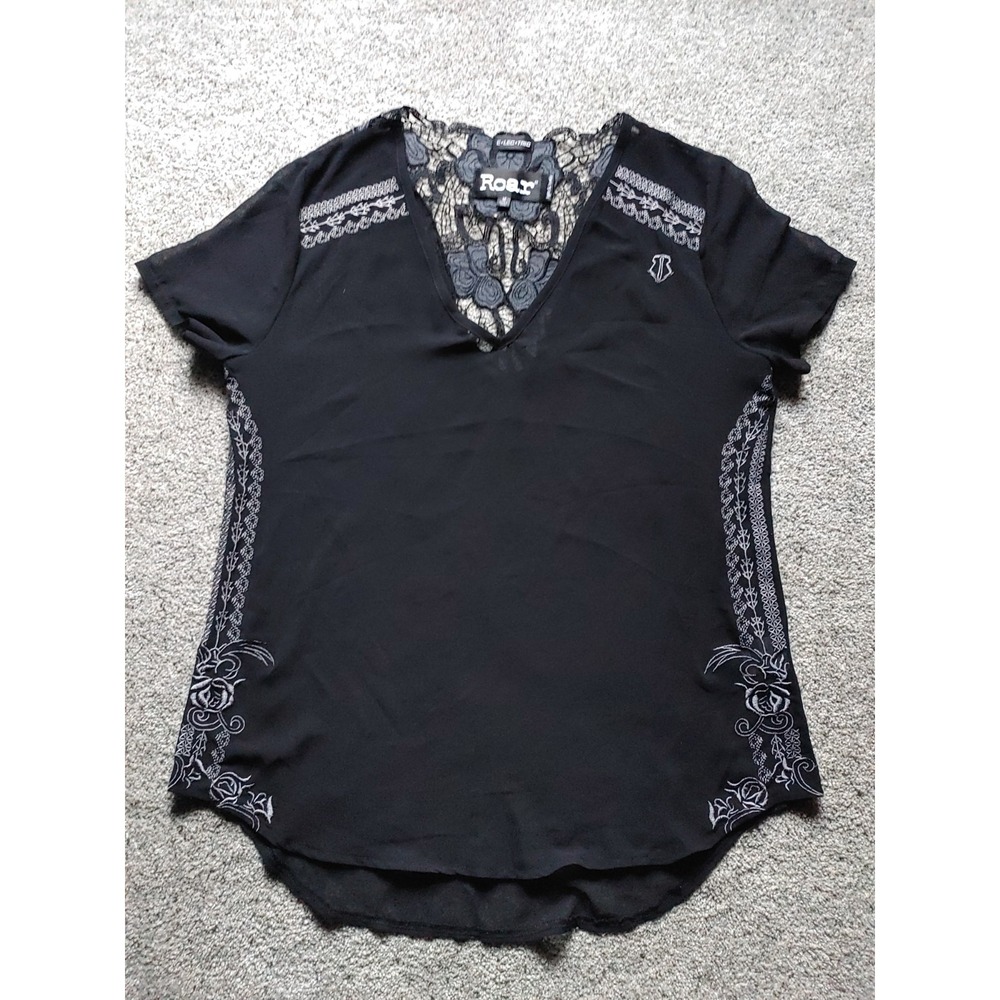Y2K 2000s Mcbling Roar Black Sheer Lace Tunic Western Whimsygoth Layer